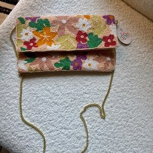 Chic Beaded Floral Clutch New with Tags